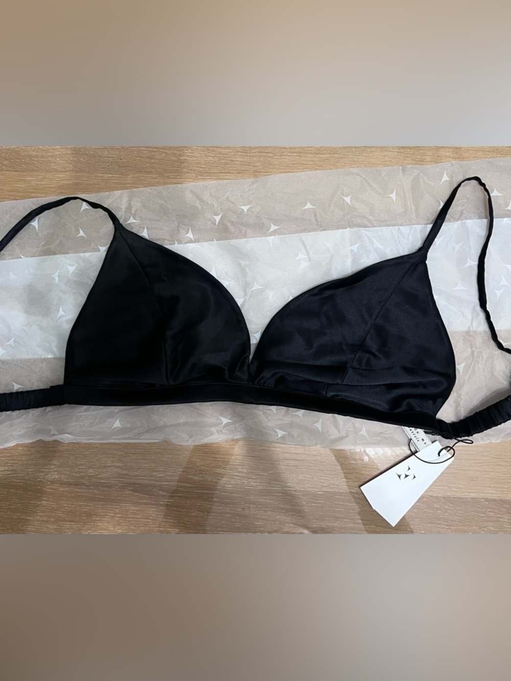 Fleur du Mal Black Satin Triangle Bralette- NWT. Size XL